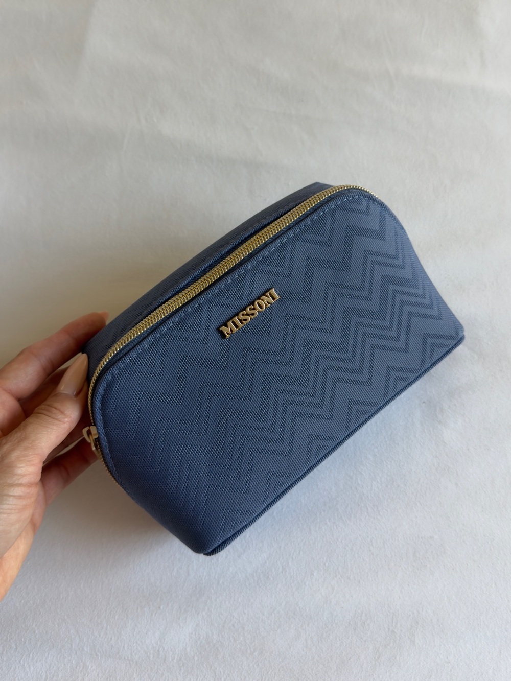 Missoni Navy Chevron Toiletry Pouch with Gold Hardware